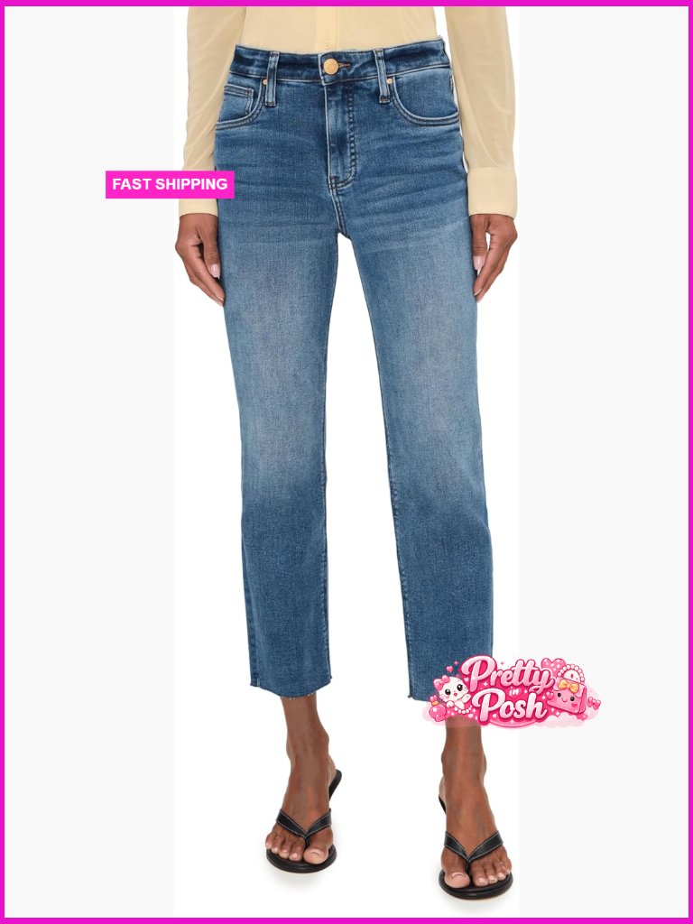 High Rise Fab Ab Mom Raw Hem Straight Leg Jeans